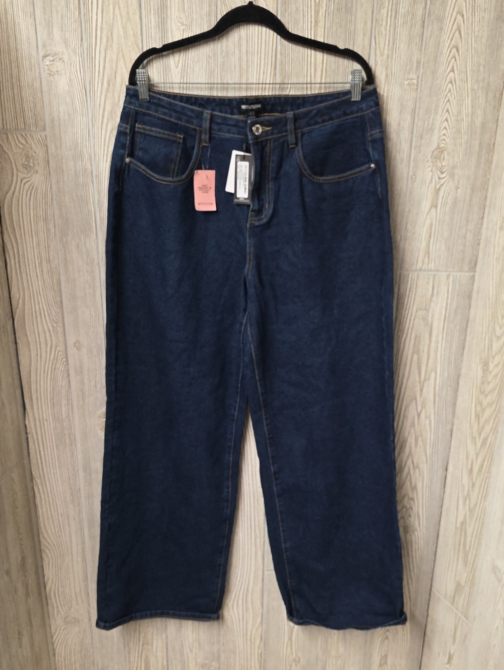Pretty Little Thing Dark Wash Wide Leg Jeans Womens Size 10 NWT
